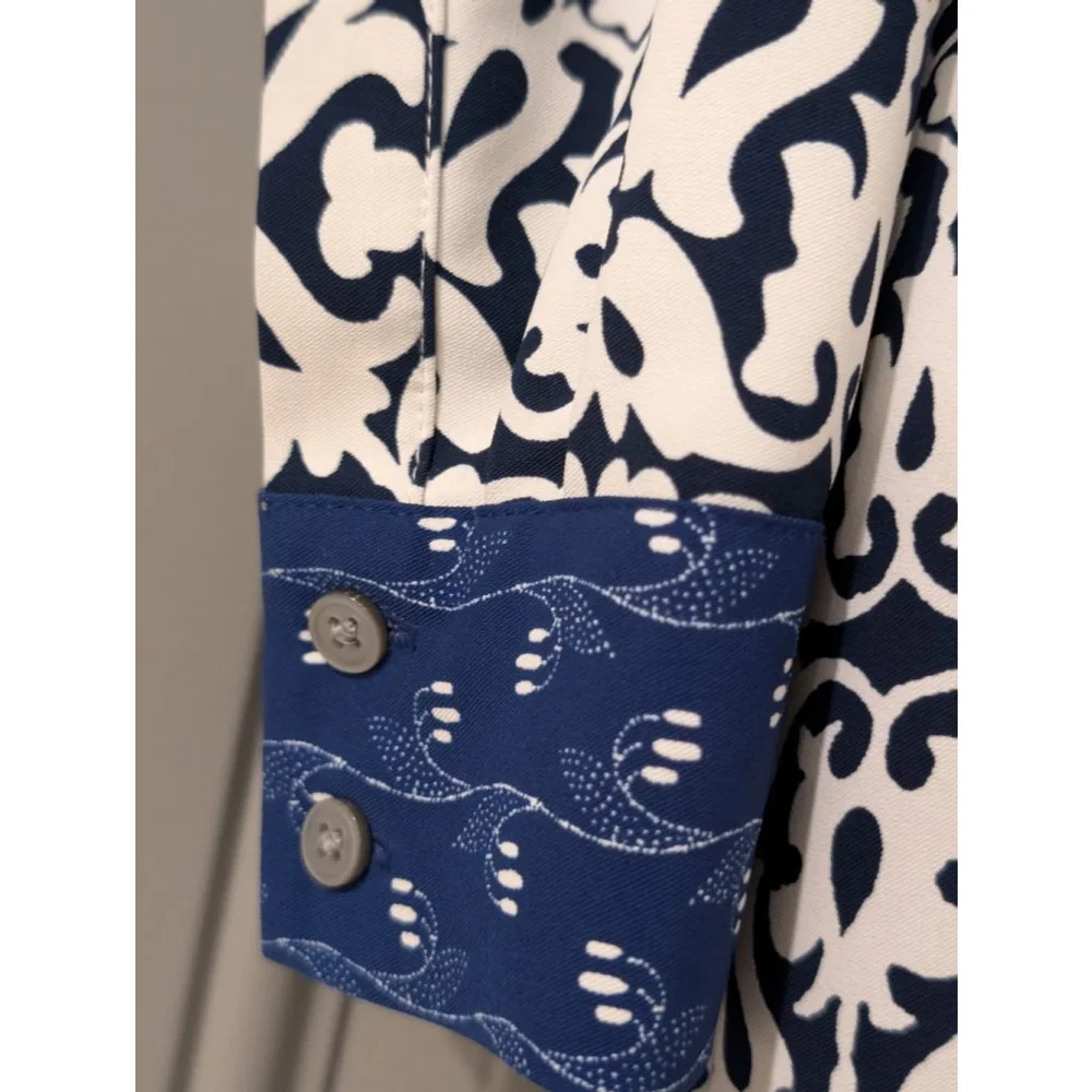 Women's LOFT Blue & White Patterned Long Sleeve Dress S - Picture 4 of 8